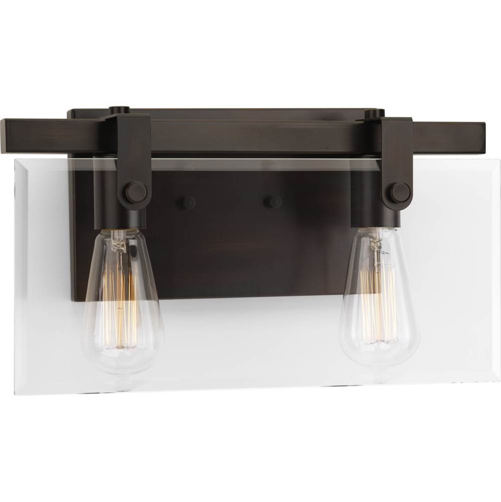 Progress Lighting Glayse Collection Two-Light Antique Bronze Clear Glass Luxe Bath Vanity Light